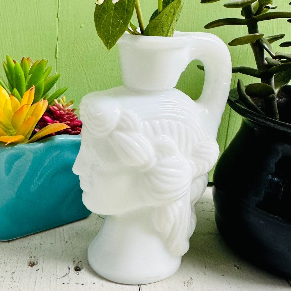 Vintage Avon Grecian Bottle White Milk Glass Bud Vase Greek Goddess French Decor - Picture 1 of 9